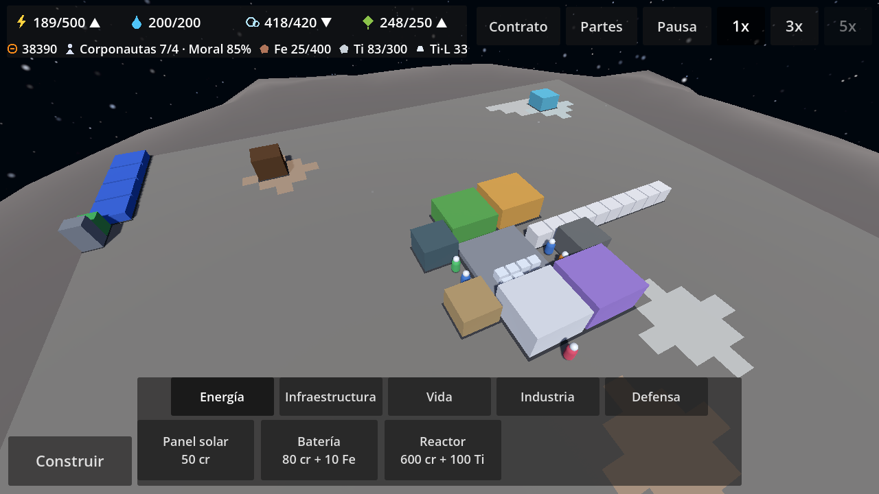 The build menu, placing a module on the terrain
